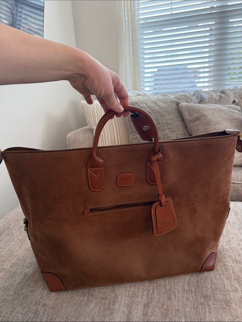 Bric's Cognac Suede Travel Tote with Leather Trim - like new / weekender